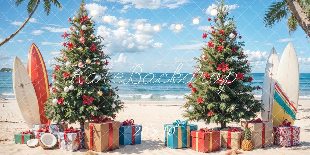 Kate Christmas Beach Blue Sky Sea Backdrop Designed by Emetselch