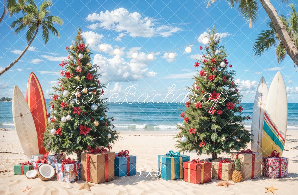 Kate Christmas Beach Blue Sky Sea Backdrop Designed by Emetselch