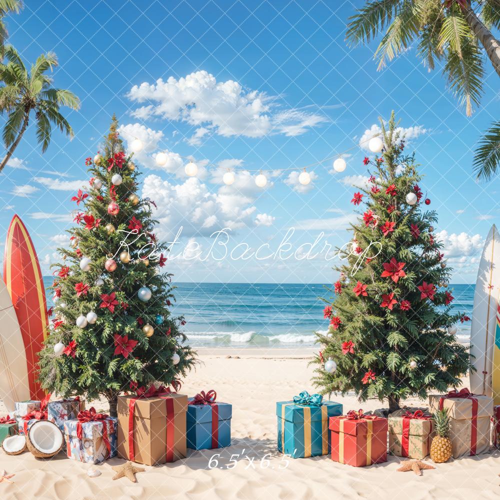 Kate Christmas Beach Blue Sky Sea Backdrop Designed by Emetselch