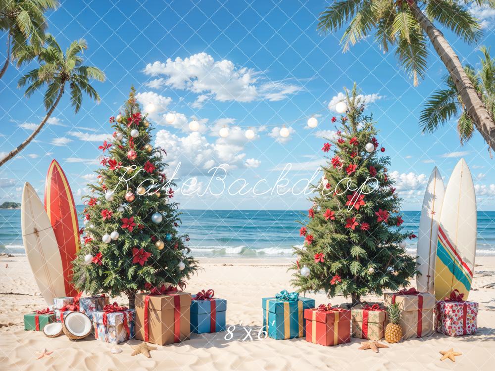 Kate Christmas Beach Blue Sky Sea Backdrop Designed by Emetselch