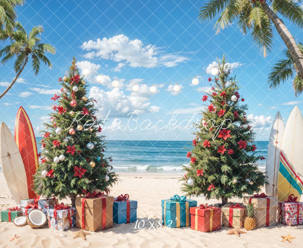 Kate Christmas Beach Blue Sky Sea Backdrop Designed by Emetselch