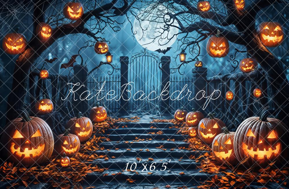 Kate Halloween Moon Pumpkin Lantern Backdrop Designed by Emetselch