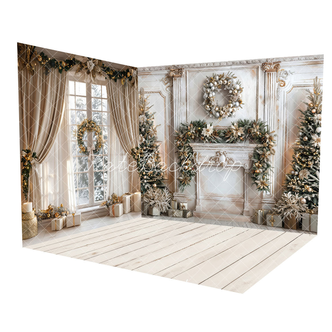 Kate Christmas Window Decorated Fireplace Room Set(8ftx8ft&10ftx8ft&8ftx10ft)