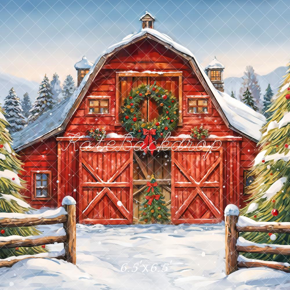 Kate Christmas Red House Backdrop Winter Outdoor Forest Designed by GQ