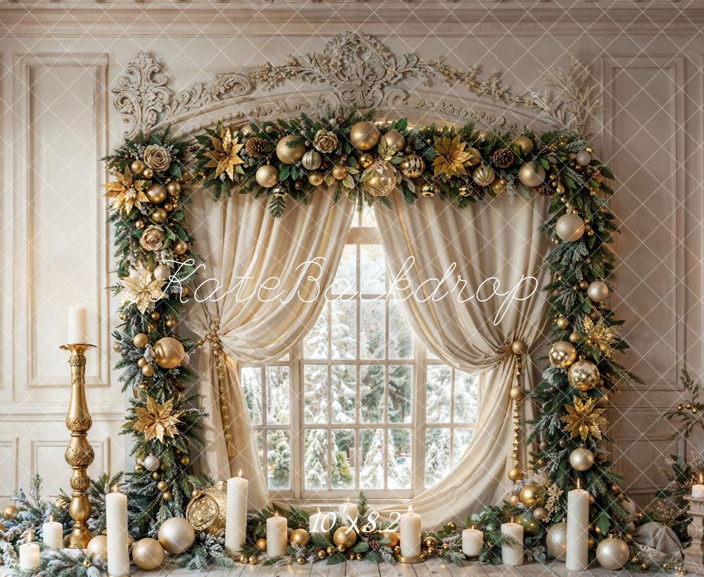 Kate Christmas Vintage White Candle Window Backdrop Designed by Emetselch