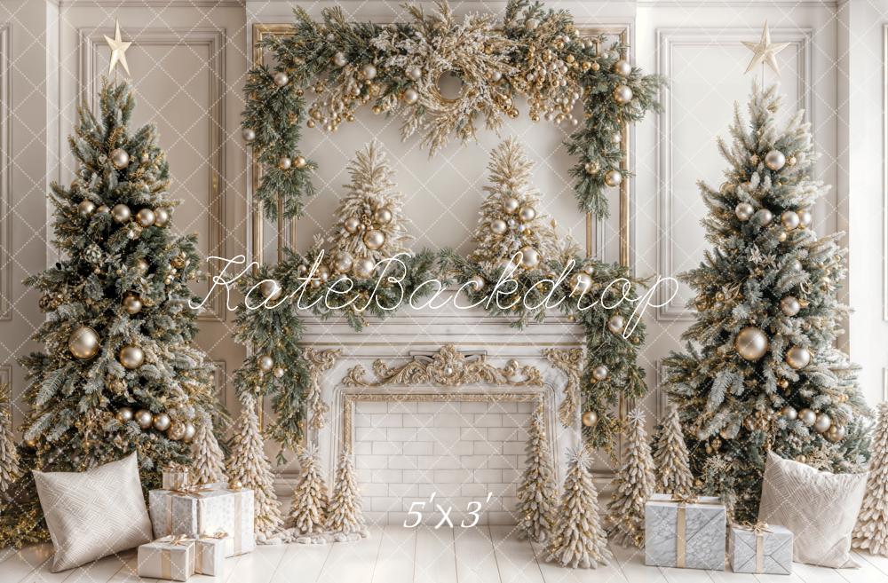 Kate Christmas White Vintage Brick Fireplace Backdrop Designed by Emetselch