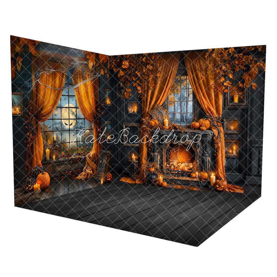 Kate Halloween Night Bat Orange Curtain Room Set(8ftx8ft&10ftx8ft&8ftx10ft)