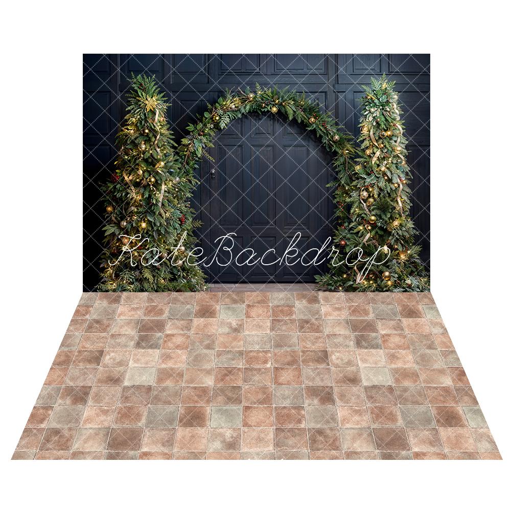 Kate Christmas Tree Arch Black Wall Backdrop+ Plaid Floor Backdrop