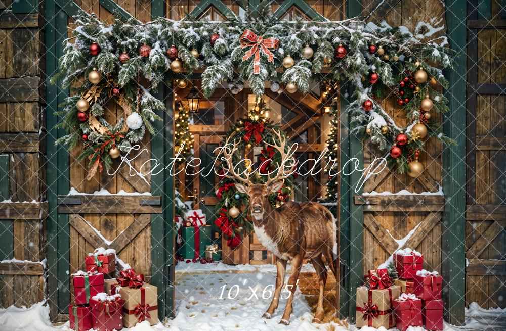 Kate Christmas Elk Wooden Barn Backdrop Designed by Emetselch