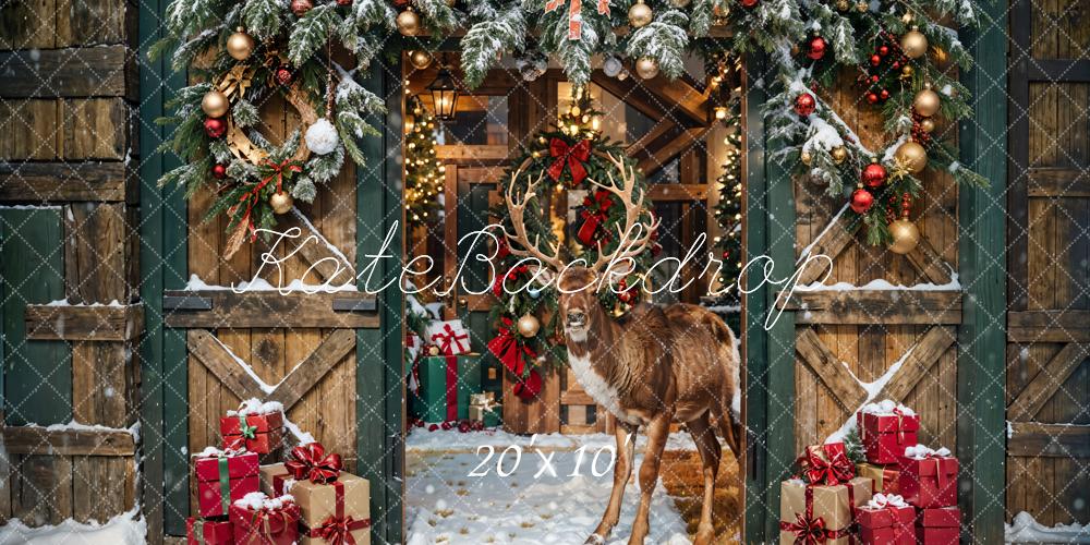 Kate Christmas Elk Wooden Barn Backdrop Designed by Emetselch