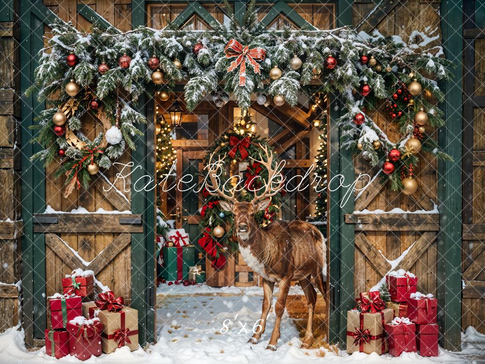 Kate Christmas Elk Wooden Barn Backdrop Designed by Emetselch