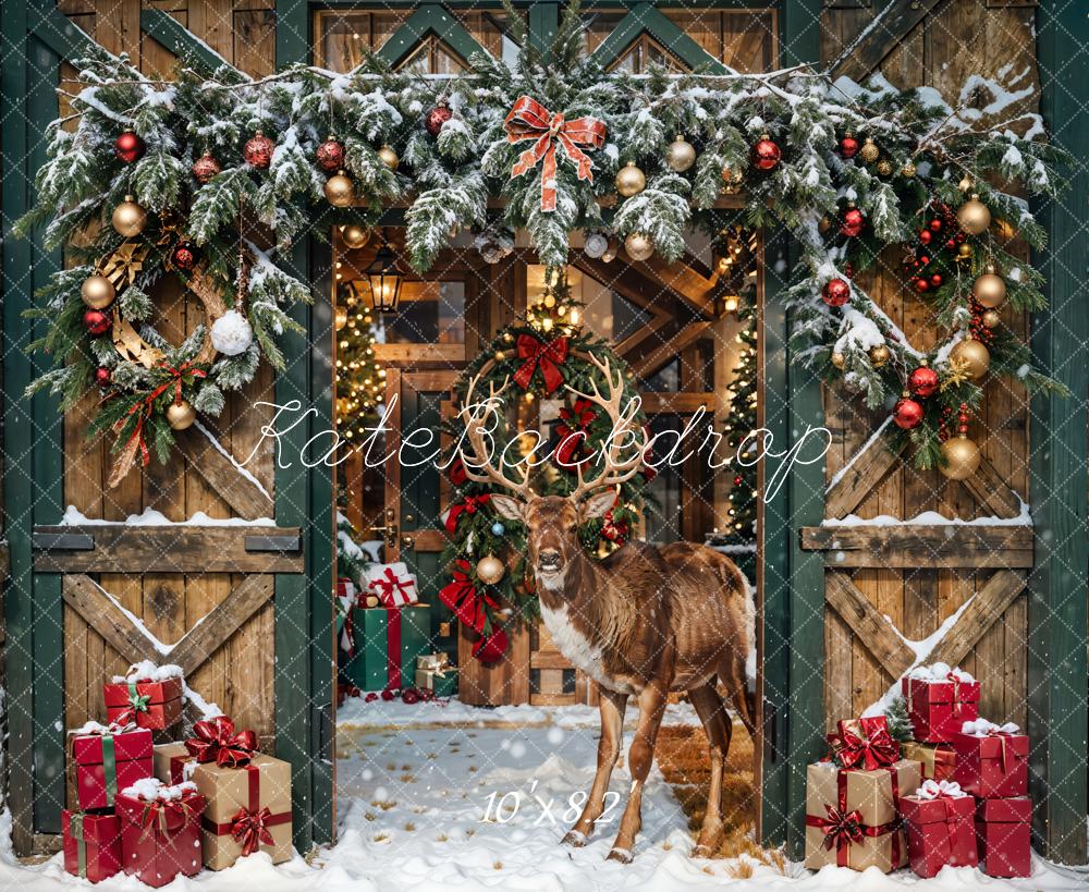 Kate Christmas Elk Wooden Barn Backdrop Designed by Emetselch