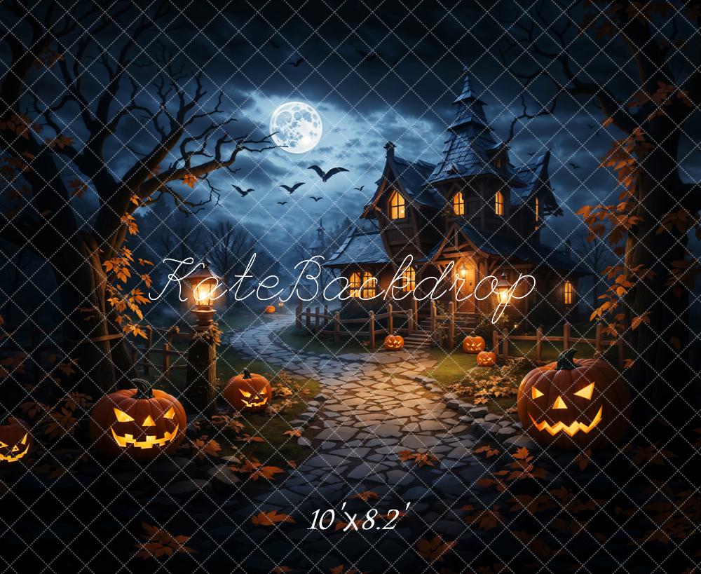 Kate Halloween Backdrop Pumpkin Magic Dark Forest Castle Designed by Emetselch