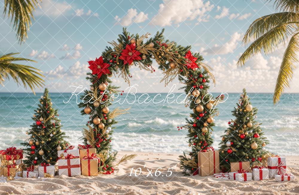 Kate Christmas Tree Sea Beach Gift Backdrop Designed by Emetselch