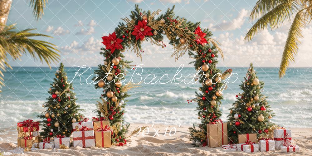 Kate Christmas Tree Sea Beach Gift Backdrop Designed by Emetselch