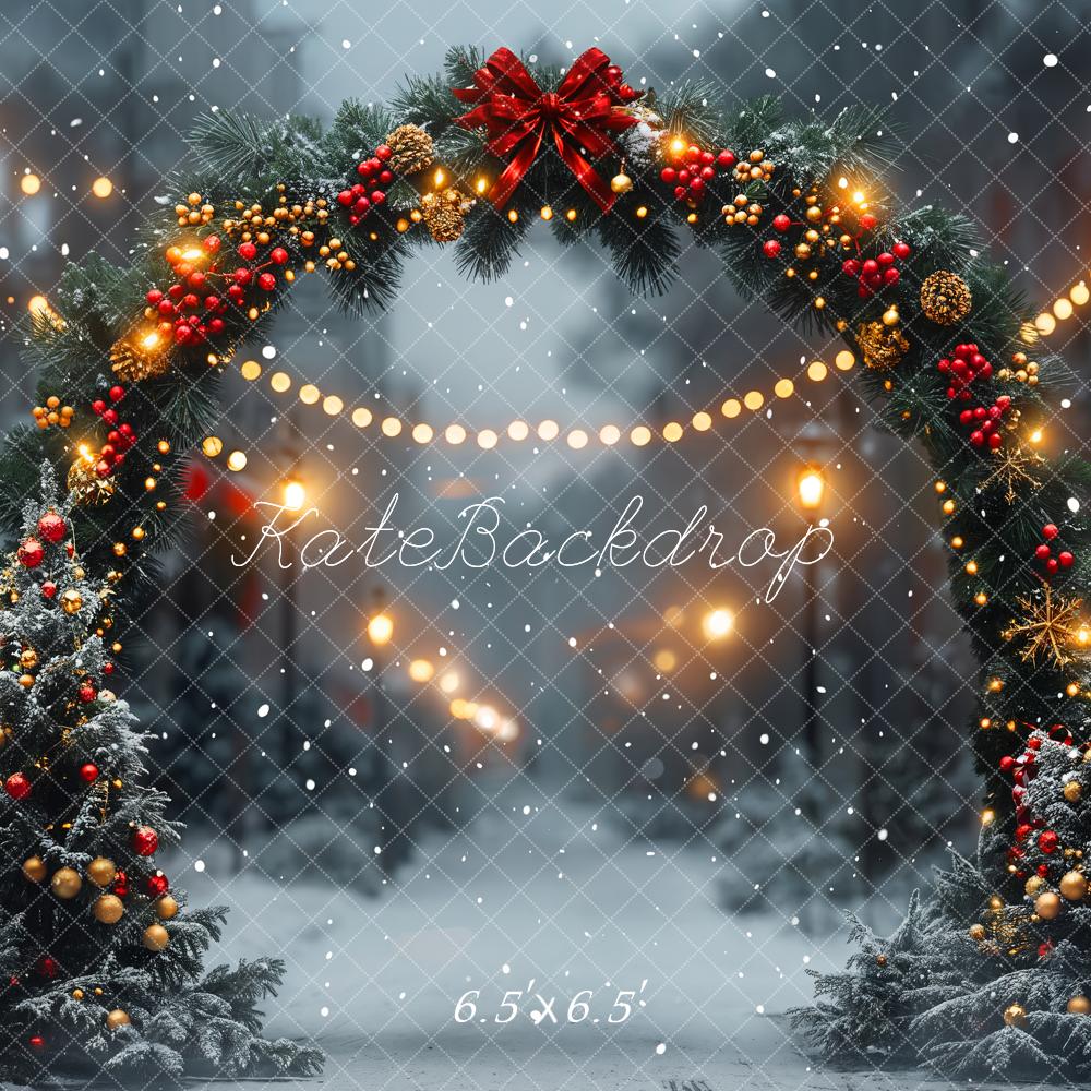 Kate Winter Christmas Arch Snow Road Bokeh Backdrop Designed by Emetselch