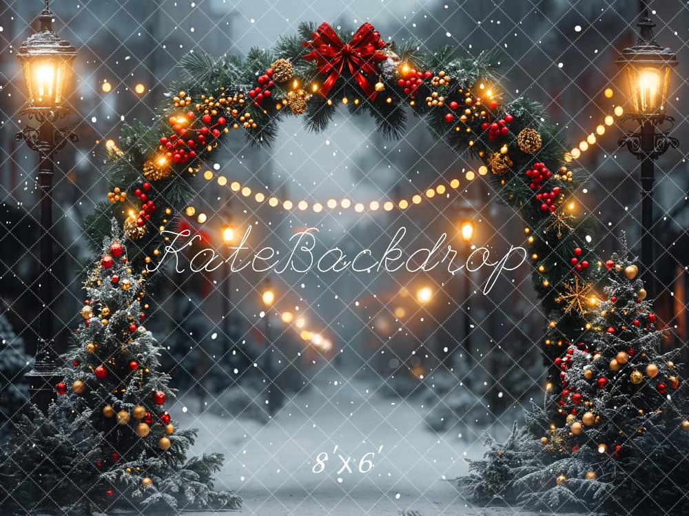 Kate Winter Christmas Arch Snow Road Bokeh Backdrop Designed by Emetselch