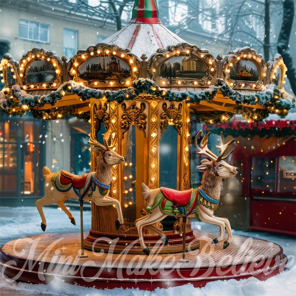 Kate Christmas Carousel Winter Backdrop Designed by Mini MakeBelieve