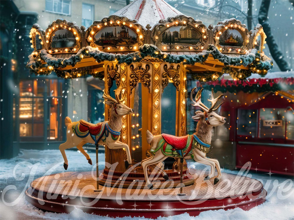 Kate Christmas Carousel Winter Backdrop Designed by Mini MakeBelieve