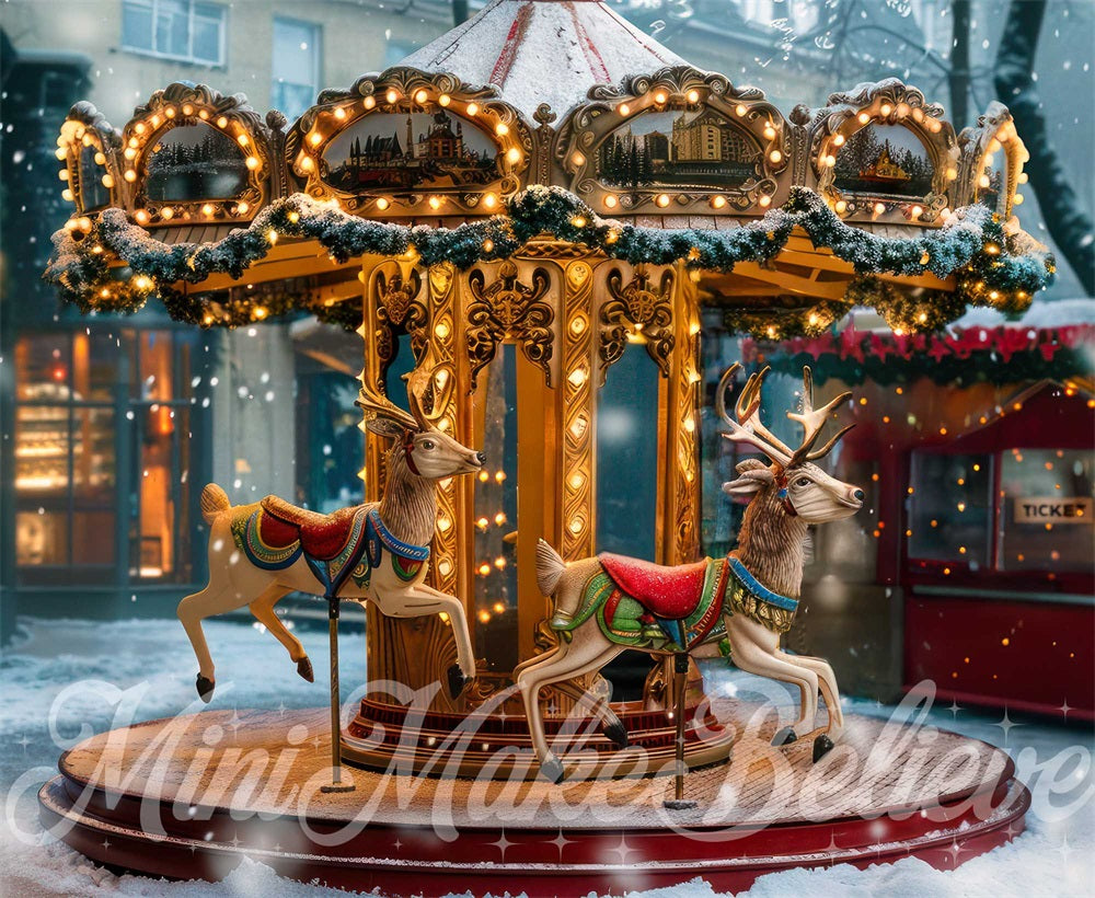 Kate Christmas Carousel Winter Backdrop Designed by Mini MakeBelieve