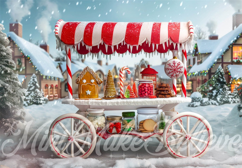 Kate Christmas Backdrop Gingerbread Candy Stand Cart Designed by Mini MakeBelieve