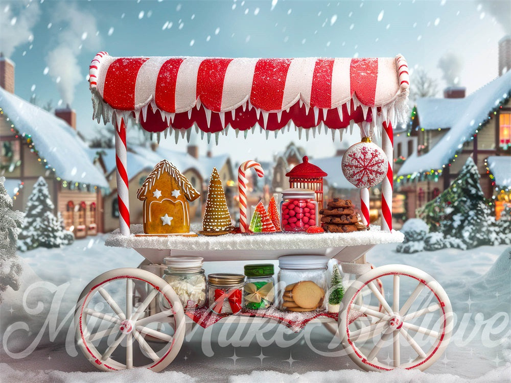 Kate Christmas Backdrop Gingerbread Candy Stand Cart Designed by Mini MakeBelieve