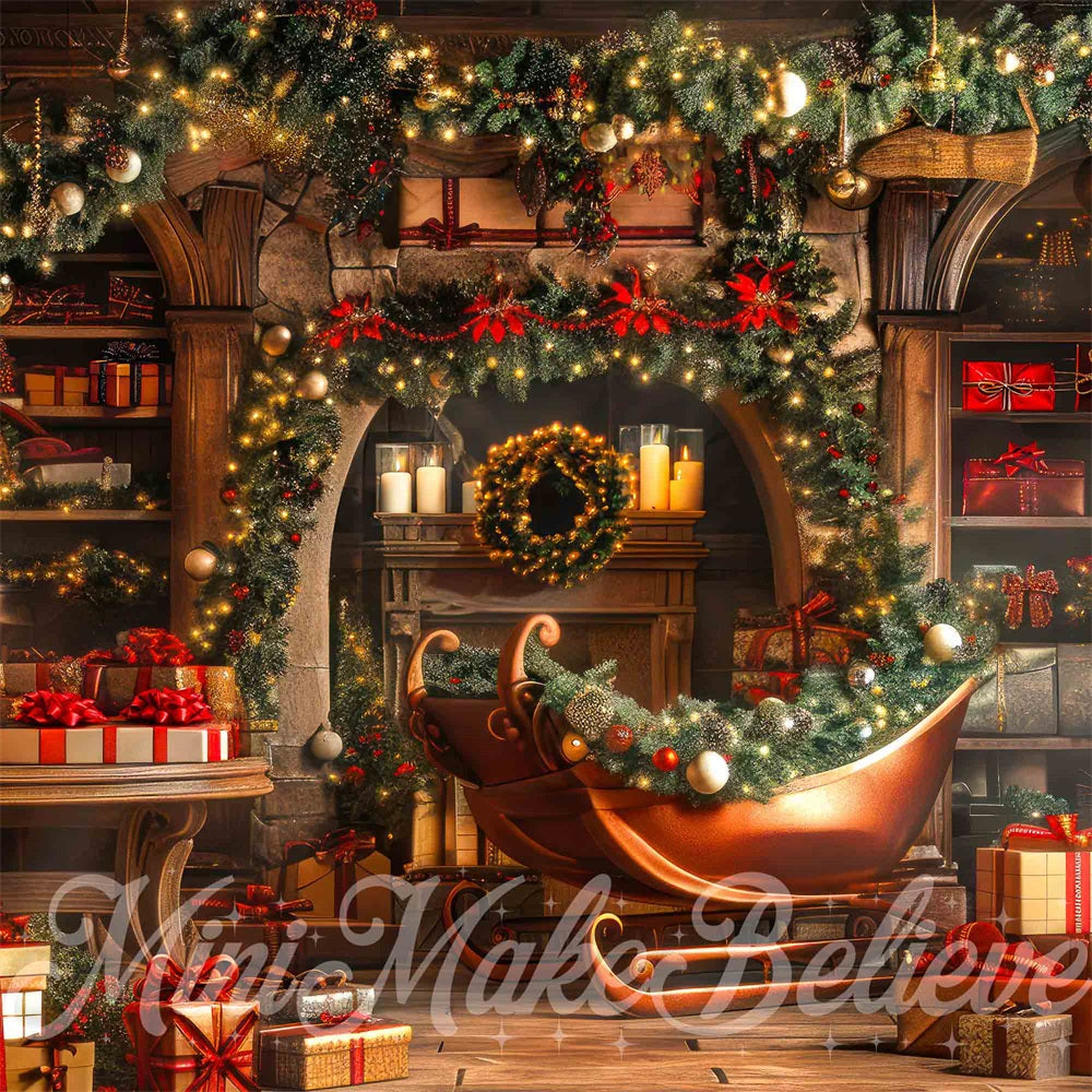 Kate Christmas Gift Store Sleigh Backdrop Designed by Mini MakeBelieve