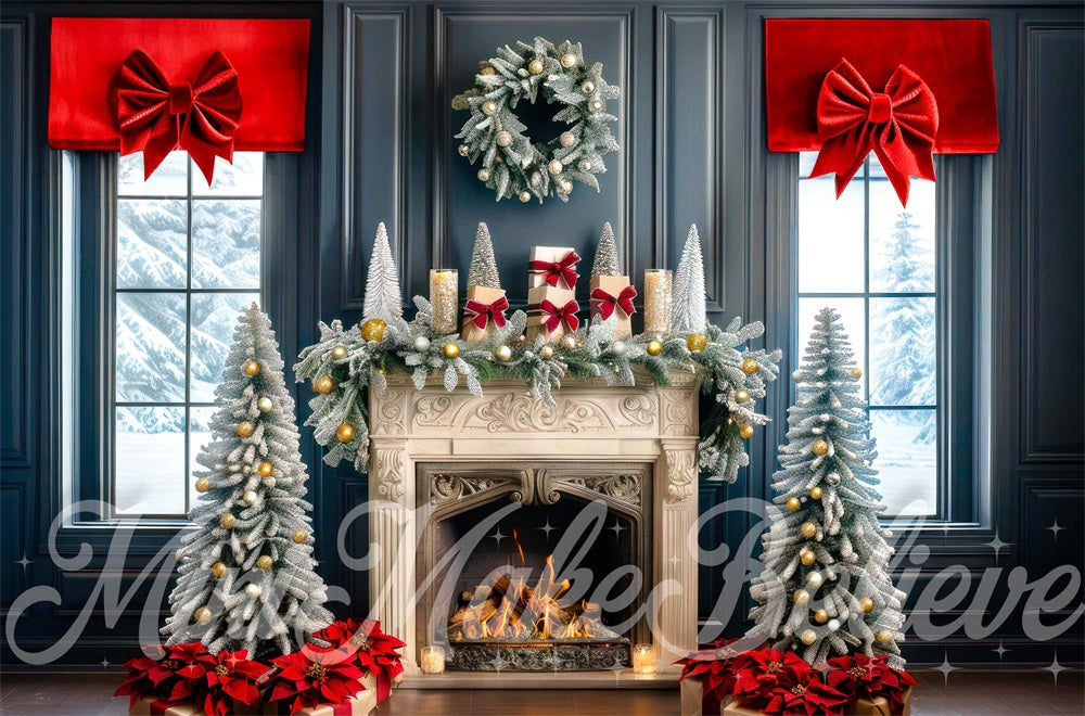 Kate Christmas Tree Navy Fireplace Backdrop Designed by Mini MakeBelieve