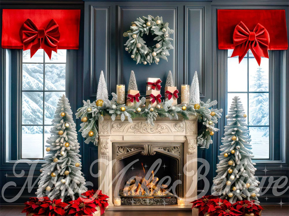 Kate Christmas Tree Navy Fireplace Backdrop Designed by Mini MakeBelieve