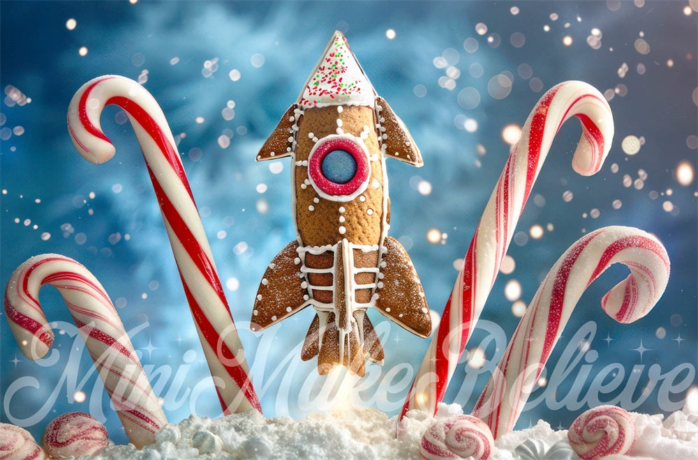 Kate Christmas Gingerbread Rocketship Backdrop Designed by Mini MakeBelieve