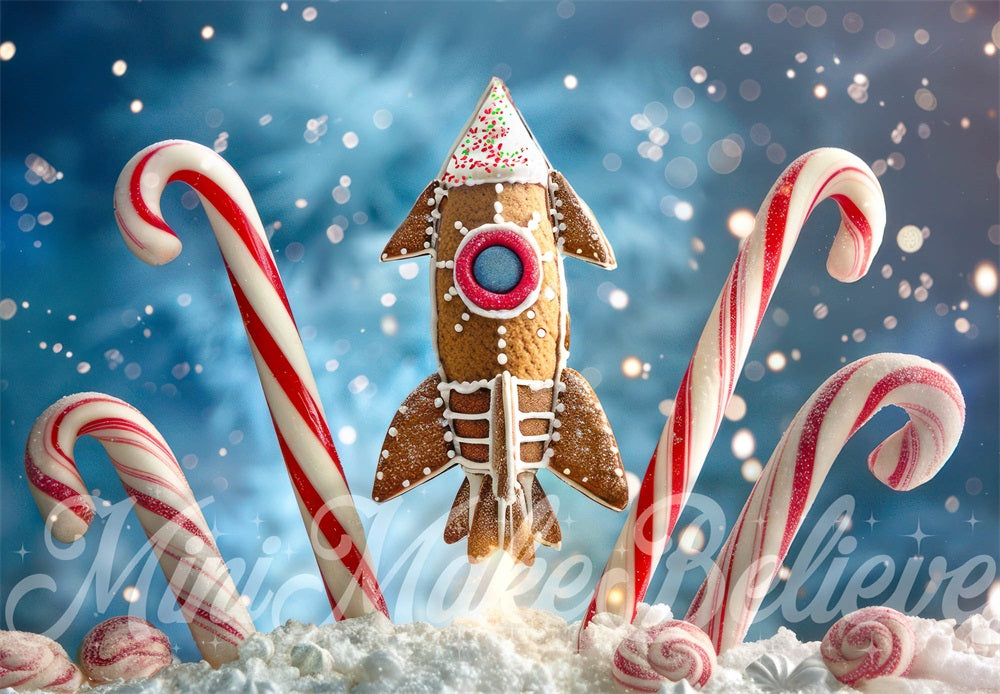 Kate Christmas Gingerbread Rocketship Backdrop Designed by Mini MakeBelieve