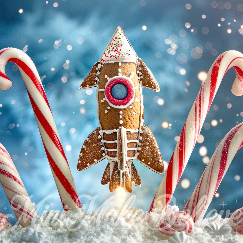 Kate Christmas Gingerbread Rocketship Backdrop Designed by Mini MakeBelieve