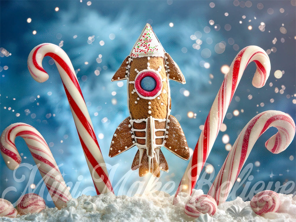 Kate Christmas Gingerbread Rocketship Backdrop Designed by Mini MakeBelieve