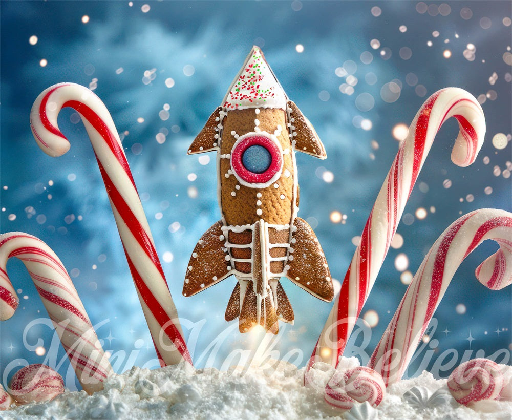 Kate Christmas Gingerbread Rocketship Backdrop Designed by Mini MakeBelieve