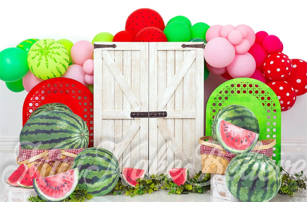 Kate Watermelon White Barn Door Backdrop Designed by Mini MakeBelieve