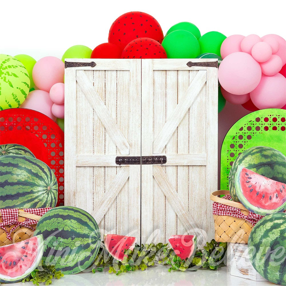 Kate Watermelon White Barn Door Backdrop Designed by Mini MakeBelieve