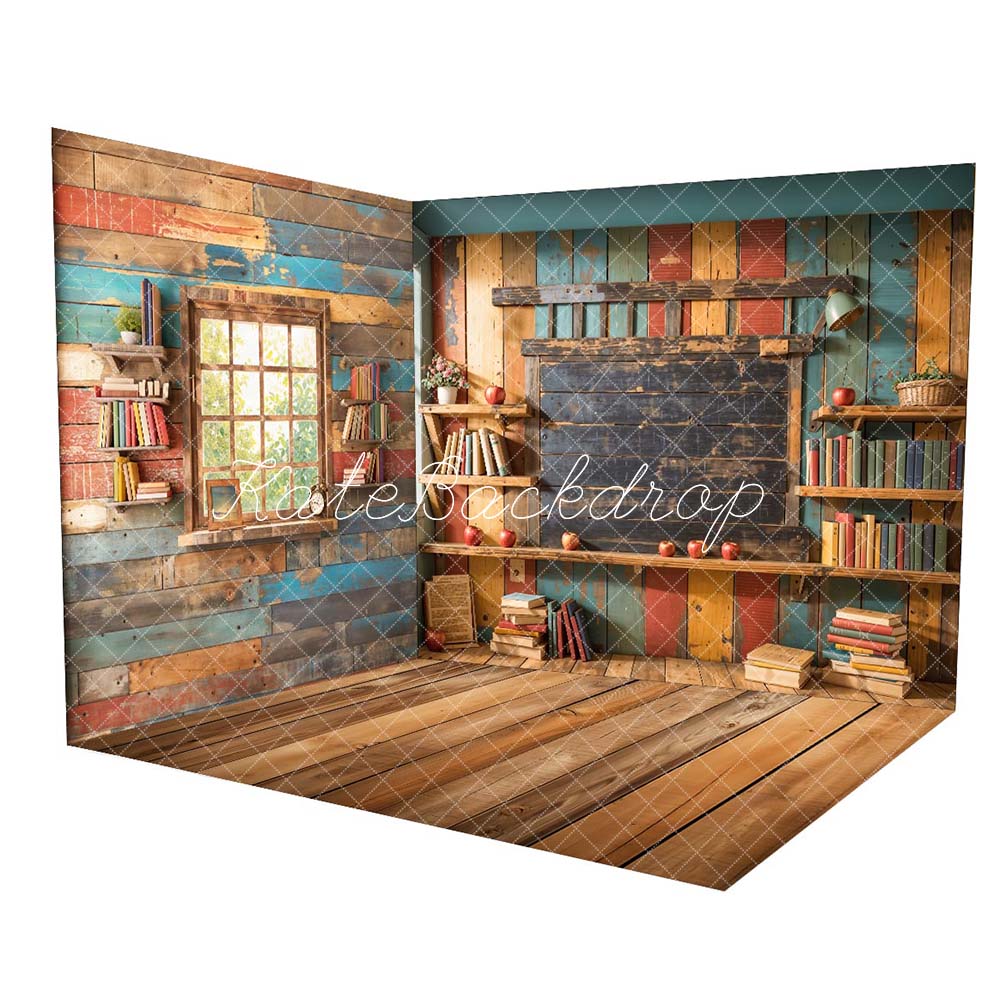 Kate Back to School Window Retro Colorful Log House Room Set(8ftx8ft&10ftx8ft&8ftx10ft)