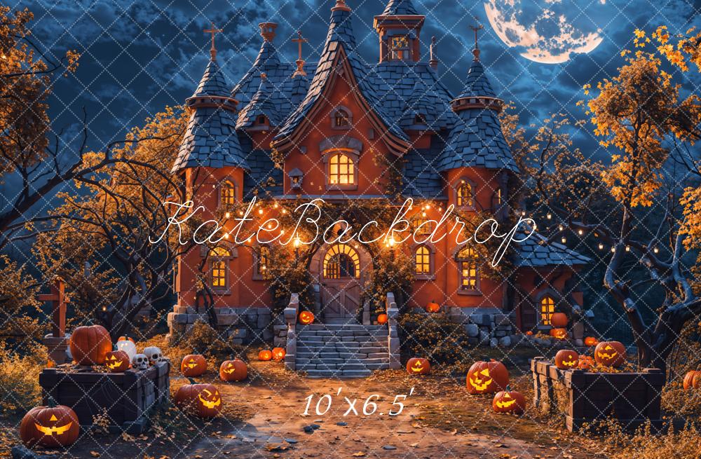 Kate Halloween Moon Night Pumpkin Castle Backdrop Designed by Chain Photography