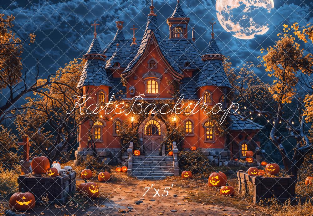 Kate Halloween Moon Night Pumpkin Castle Backdrop Designed by Chain Photography