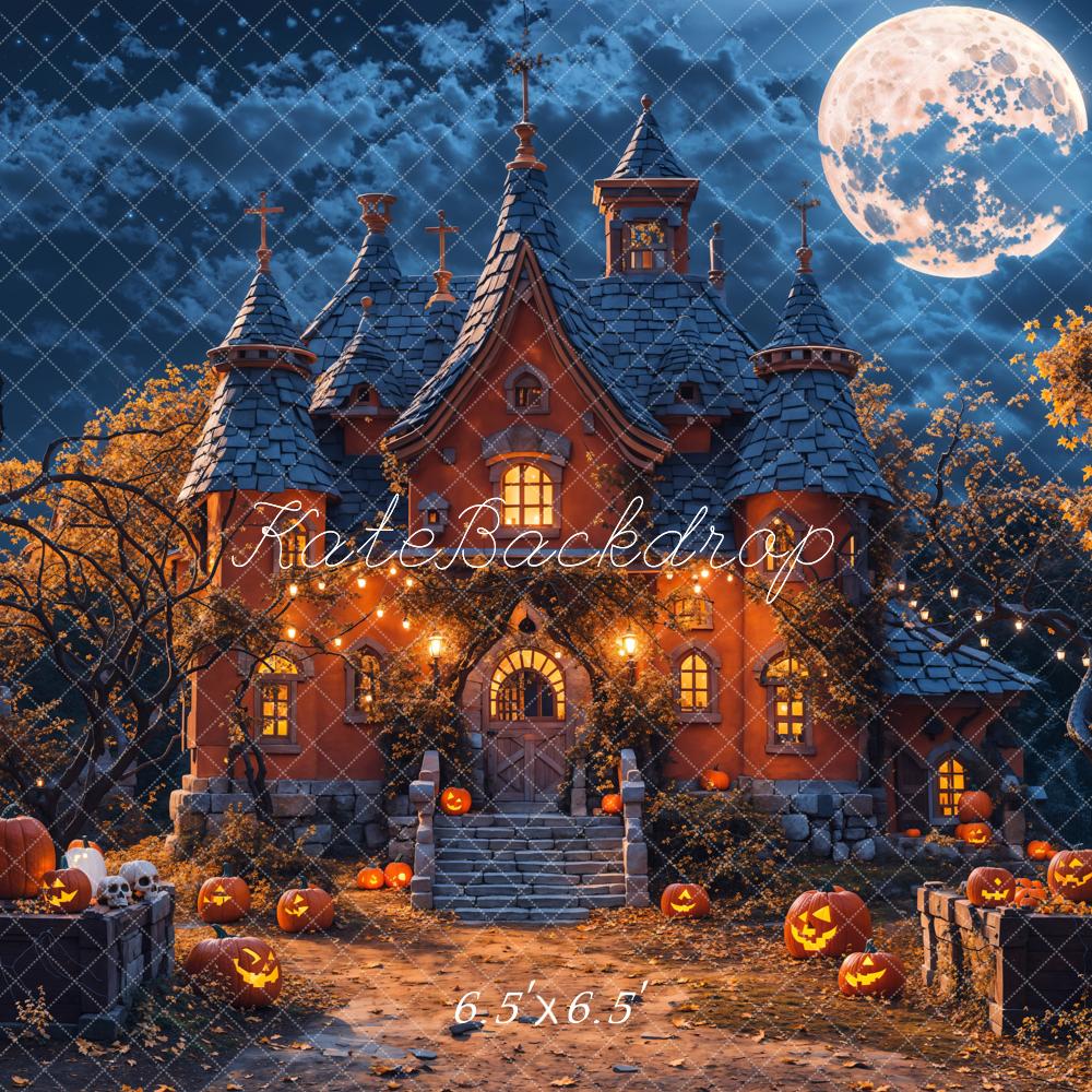 Kate Halloween Moon Night Pumpkin Castle Backdrop Designed by Chain Photography