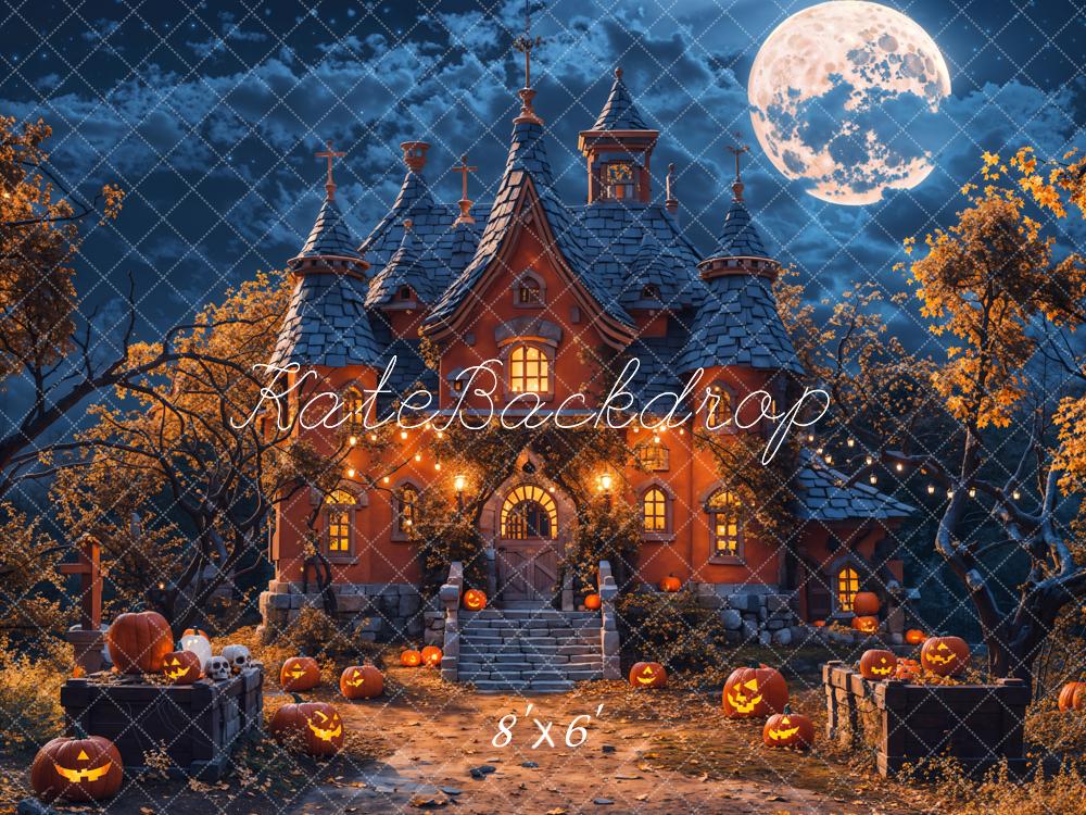 Kate Halloween Moon Night Pumpkin Castle Backdrop Designed by Chain Photography