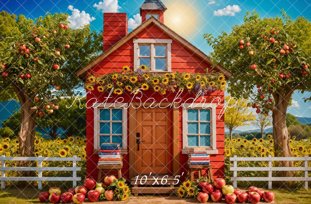 Kate Sunflower Apple Orchard Red House Backdrop Designed by Chain Photography