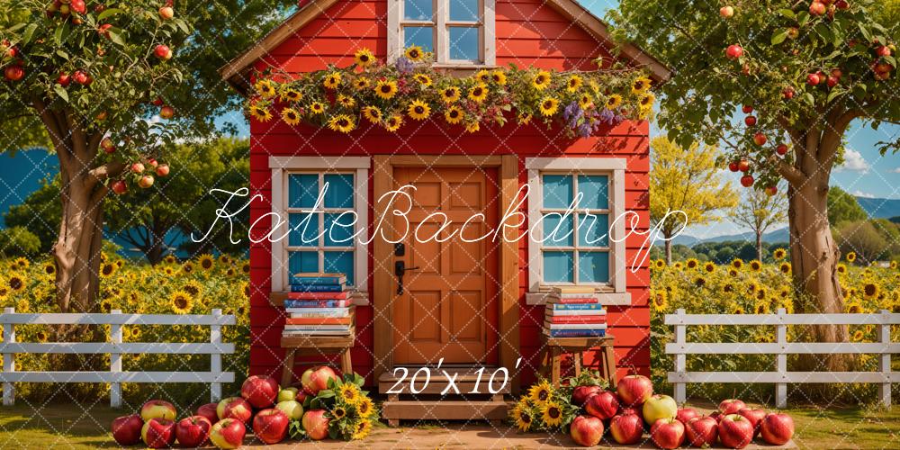 Kate Sunflower Apple Orchard Red House Backdrop Designed by Chain Photography