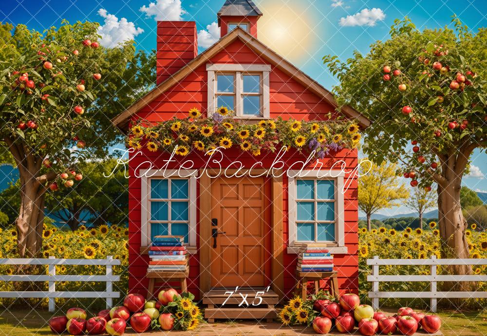 Kate Sunflower Apple Orchard Red House Backdrop Designed by Chain Photography