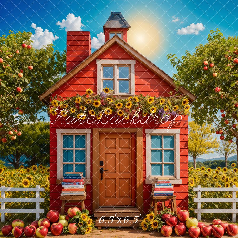 Kate Sunflower Apple Orchard Red House Backdrop Designed by Chain Photography