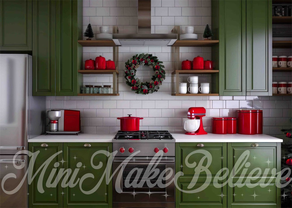 Kate Christmas Kitchen Green Backdrop Designed by Mini MakeBelieve