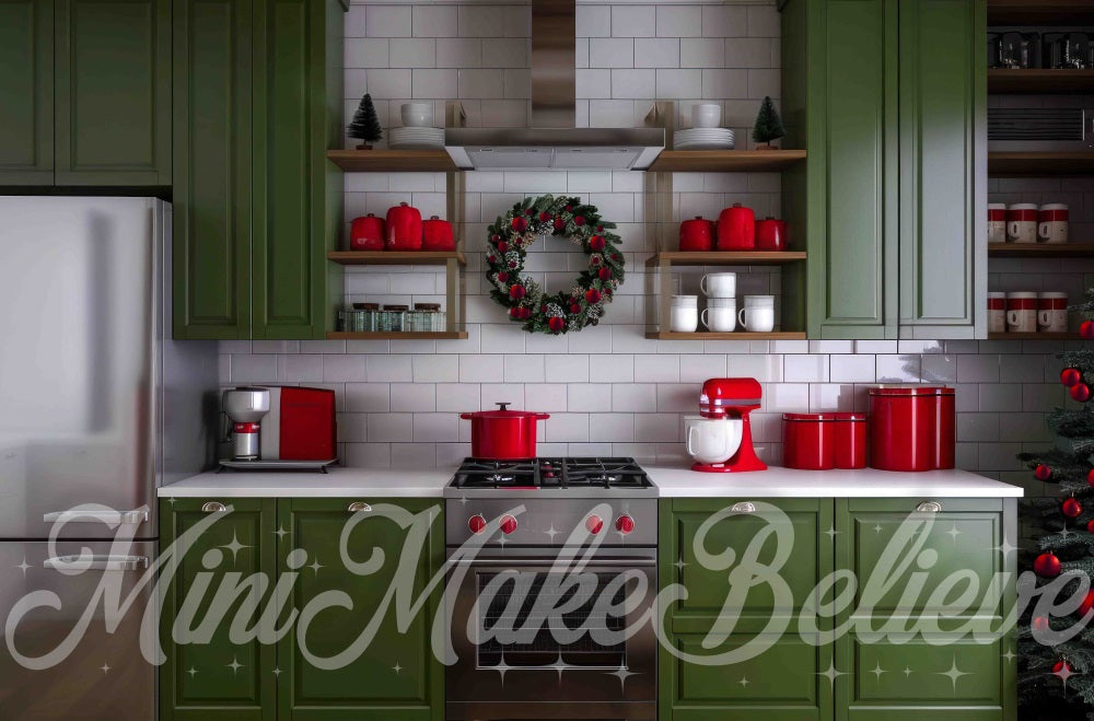 Kate Christmas Kitchen Green Backdrop Designed by Mini MakeBelieve