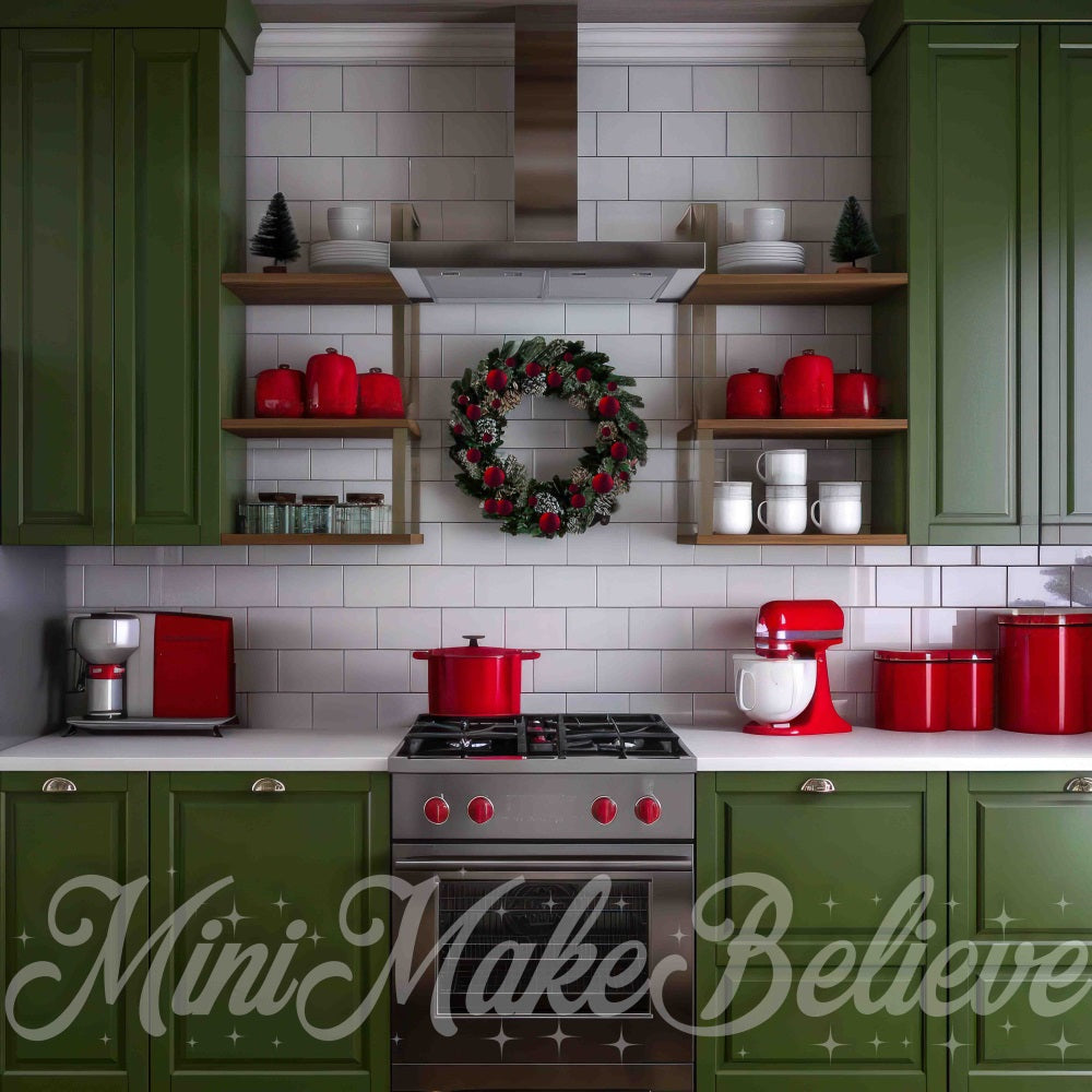 Kate Christmas Kitchen Green Backdrop Designed by Mini MakeBelieve