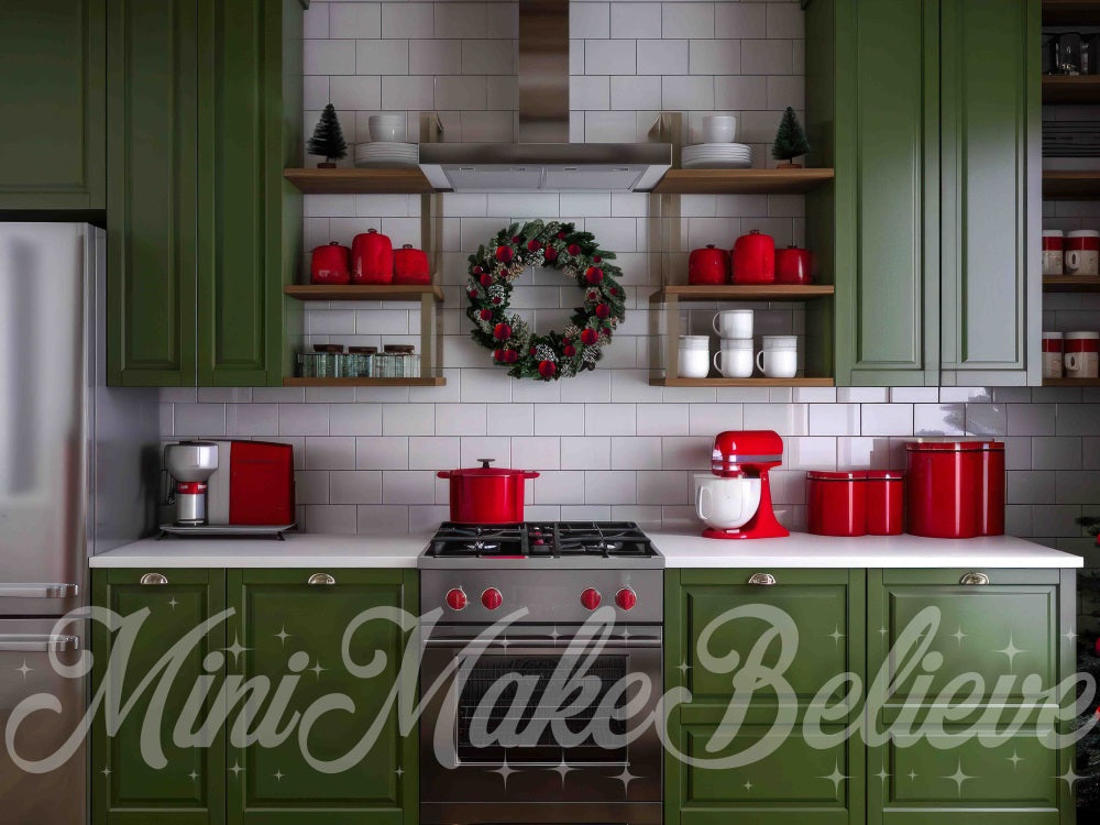 Kate Christmas Kitchen Green Backdrop Designed by Mini MakeBelieve