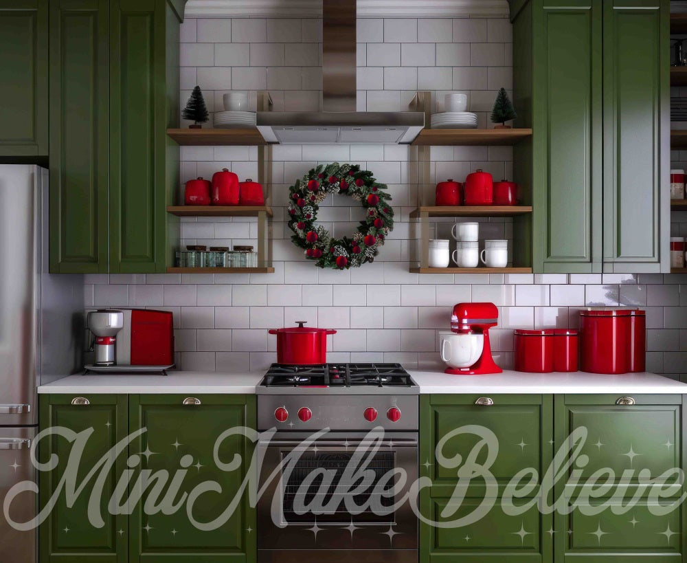 Kate Christmas Kitchen Green Backdrop Designed by Mini MakeBelieve